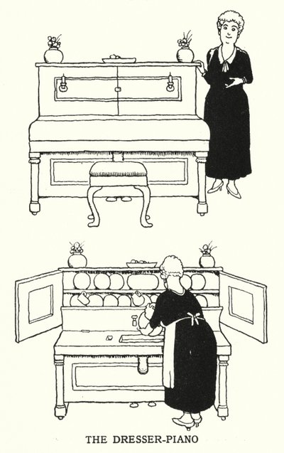 Dresser-Piano (litho) tekijältä William Heath Robinson