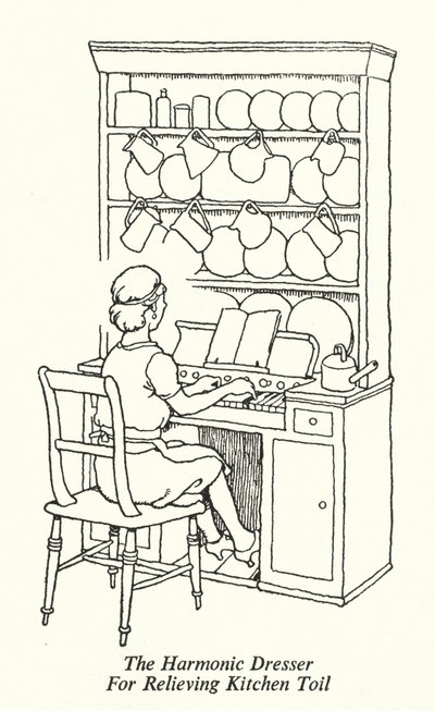 Harmoninen lipasto keittiön töiden lievittämiseen (litho) tekijältä William Heath Robinson