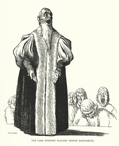 Lord Suckfist anoi Pantagruelia (litho) tekijältä William Heath Robinson