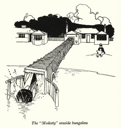"Modesty" merenrantabungalow (litho) tekijältä William Heath Robinson