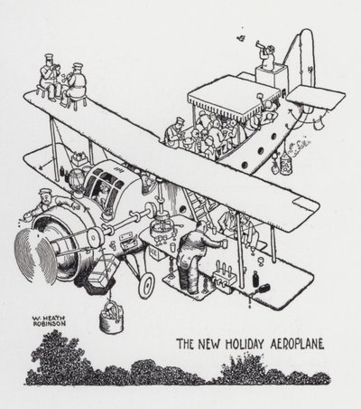Uusi lomalentokone (litho) tekijältä William Heath Robinson