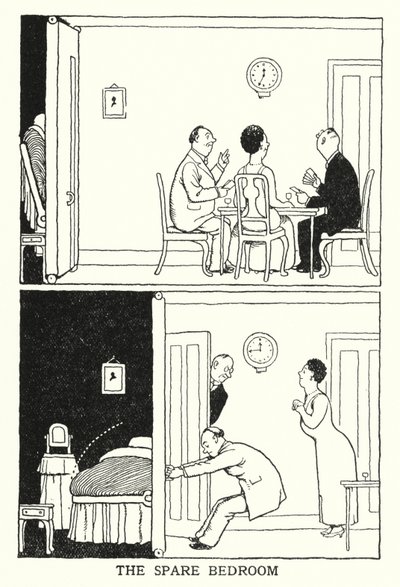 Varamakuuhuone (litho) tekijältä William Heath Robinson