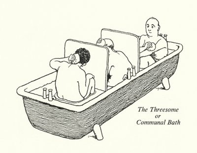 Kolmikko eli yhteinen kylpylä (litho) tekijältä William Heath Robinson