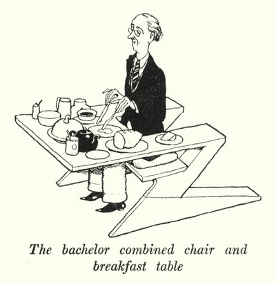 Bachelor yhdistetty tuoli ja aamiaispöytä (litho) tekijältä William Heath Robinson