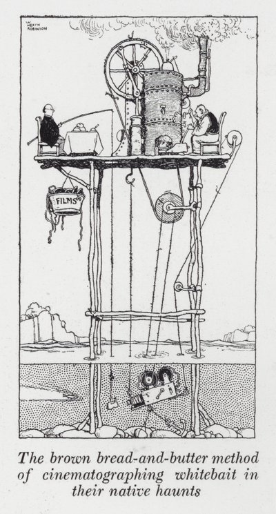 Ruskea leipä ja voi -menetelmä valkosyötin kuvaamiseen niiden alkuperäisillä kummituspaikoilla (litho) tekijältä William Heath Robinson