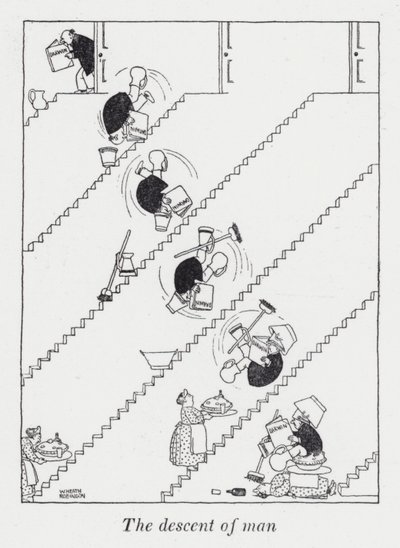 Ihmisen synty (litho) tekijältä William Heath Robinson