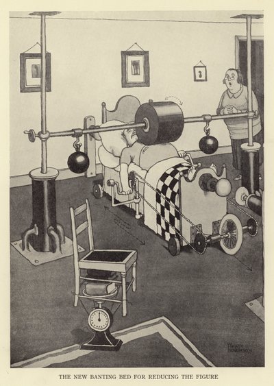 Uusi räpyttelevä sänky figuuria pienentämään tekijältä William Heath Robinson