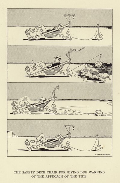 Turvallinen kansituoli, joka antaa asianmukaisen varoituksen vuoroveden lähestymisestä tekijältä William Heath Robinson