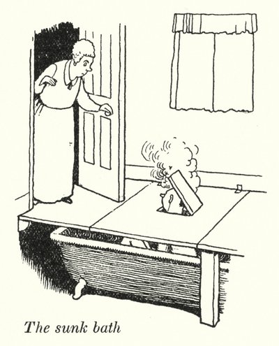Upotettu kylpy (litho) tekijältä William Heath Robinson