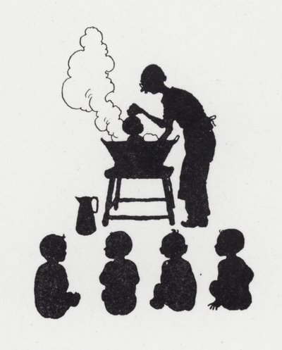 Vauvojen pesu (litho) tekijältä William Heath Robinson