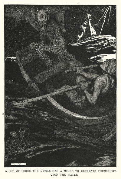 Kun herrani paholaisilla oli mieli luoda itsensä uudelleen veden päällä (litho) tekijältä William Heath Robinson