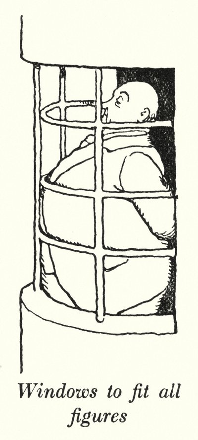 Ikkunat sopivat kaikkiin hahmoihin (litho) tekijältä William Heath Robinson
