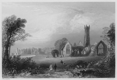 Augustinian Abbey, Adare, Fitzgeraldien linna ja Francescan Abbey (kaiverrus) tekijältä William Henry (after) Bartlett