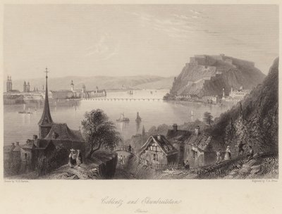 Coblentz ja Ehrenbreitstein (kaiverrus) tekijältä William Henry (after) Bartlett