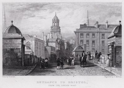 Sisäänkäynti Bristoliin London Roadilta (kaiverrus) tekijältä William Henry (after) Bartlett
