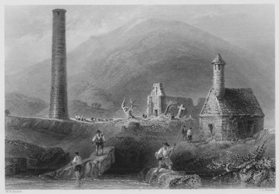 Pyöreä torni jne., Glendalough, County Wicklow (kaiverrus) tekijältä William Henry (after) Bartlett