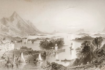 Clew Bay nähtynä Westportista Mayon kreivikunnasta George Virtuen "Scenery and Antiquities of Ireland" -elokuvasta, 1860-luku tekijältä William Henry Bartlett