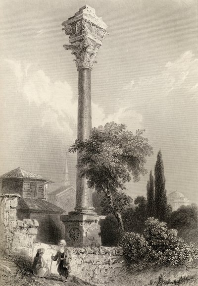 Marcianin pylväs, Istanbul, Turkki, kaiverrus H. Adlard tekijältä William Henry Bartlett