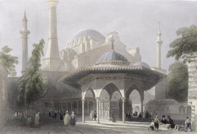Pyhän Sofian hovi ja suihkulähde, Istanbul, kaiverrettu J. Redawayn toimesta, noin 1850 (akvatintta). tekijältä William Henry Bartlett