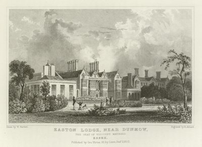 Easton Lodge, lähellä Great Dunmowia, varakreivi Maynardin kotipaikkaa Essexissä tekijältä William Henry Bartlett