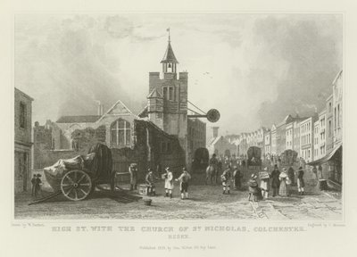 High Street ja Pyhän Nikolauksen kirkko, Colchester, Essex tekijältä William Henry Bartlett