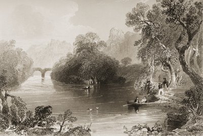 Killarney, Old Weir Bridge, Killarneyn kreivikunta, Irlanti, George Virtuen teoksesta "Scenery and Antiquities of Ireland", 1860-luku (kaiverrus) tekijältä William Henry Bartlett