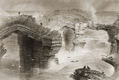 Natural Bridges lähellä Kilkeeä, Claren kreivikunnassa, Irlannissa, elokuvasta "Scenery and Antiquities of Ireland" on George Virtue, 1860-luku tekijältä William Henry Bartlett