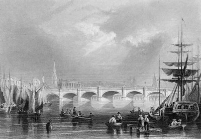 New Bridge ja Broomielaw, Glasgow, n. 1840 tekijältä William Henry Bartlett