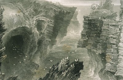 Puffin Hole Kilkeessä, Claren kreivikunnassa, Irlannissa George Virtuen teoksesta Scenery and Antiquities in Ireland, 1860 tekijältä William Henry Bartlett