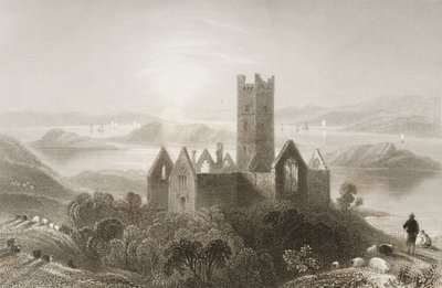 Roserk Abbey, Mayon kreivikunta, Irlanti, George Virtuen teoksesta "Scenery and Antiquities of Ireland", 1860-luku tekijältä William Henry Bartlett