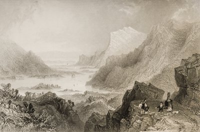 Lähestymistapa Killarneyyn Kenmare Roadilta, Killarneyn kreivikunnasta, George Virtuen teoksesta "Scenery and Antiquities of Ireland", 1860-luku tekijältä William Henry Bartlett