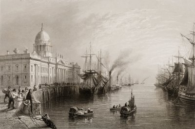 Custom House, Dublin, George Virtuen "Scenery and Antiquities of Ireland", 1860-luku tekijältä William Henry Bartlett