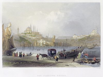 Kelluva silta, Istanbul, kaiverrettu J.C. Bentley, noin 1850 (akvatintta). tekijältä William Henry Bartlett
