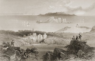 Näkymä Howthin linnasta, Dublinin kreivikunnasta, Irlannista, George Virtuen "Scenery and Antiquities of Ireland", 1860-luku tekijältä William Henry Bartlett