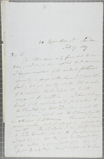 William Henry Fox Talbotin allekirjoitettu kirje James David Forbesille, 1839 tekijältä William Henry Fox Talbot