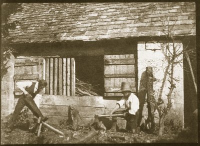 Puunkaivertajat, 1845 (suolapaperipainatus kalotypianegatiivista) tekijältä William Henry Fox Talbot