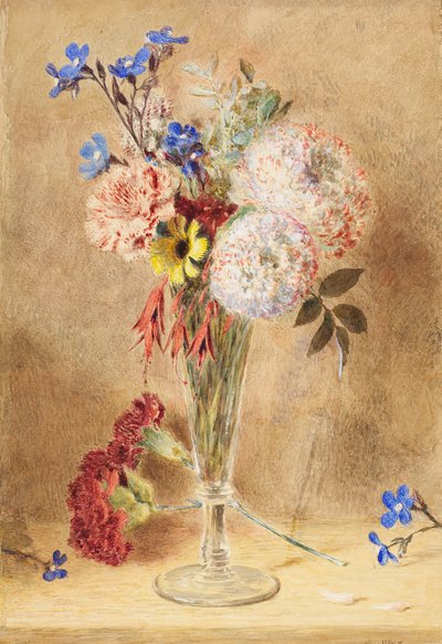 Kukkia lasimaljakossa (wc kortilla) tekijältä William Henry Hunt