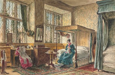 Neiti Moore ompelee makuuhuoneessaan, Hardwick Hallissa, Derbyshiressä tekijältä William Henry Hunt