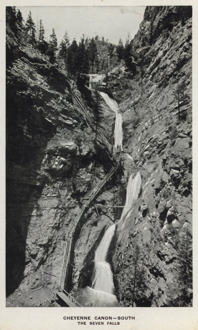Coloradon kanjonit: Cheyenne Canon, South, Seven Falls (m/v kuva) tekijältä William Henry Jackson