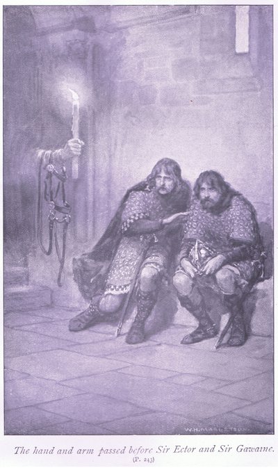 Käsi ja käsivarsi kulkivat Sir Ectarin ja Sir Gawainen edellä tekijältä William Henry Margetson