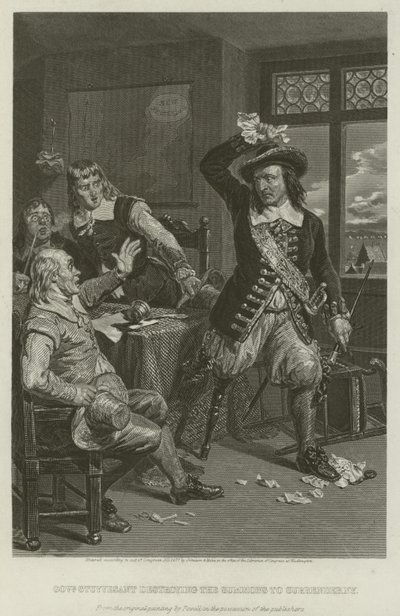 Kuvernööri Stuyvesant tuhosi kutsun luovuttaa New York, 1664 tekijältä William Henry Powell