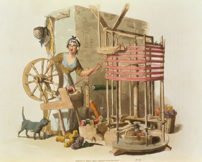 Woman Wool Skeiner, taiteilijan kaivertama, 1808 (akvatinta) tekijältä William Henry Pyne