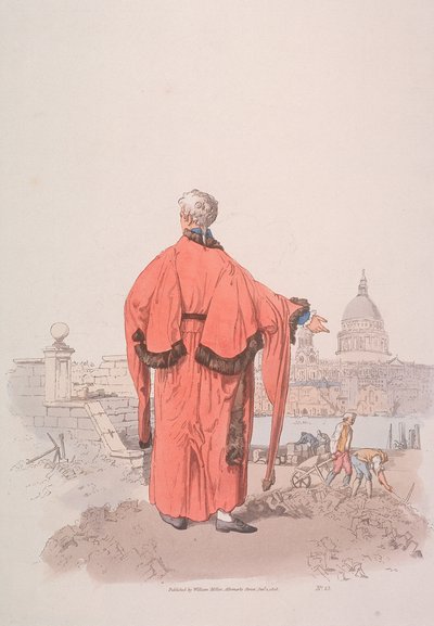 Alderman kansalaisasussa katselee kohti Pyhän Paavalin katedraalia, Lontoo, 1805 tekijältä William Henry Pyne