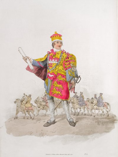 Herald, julkaisusta "Costume of Great Britain", kustantaja William Miller, 1805 tekijältä William Henry Pyne