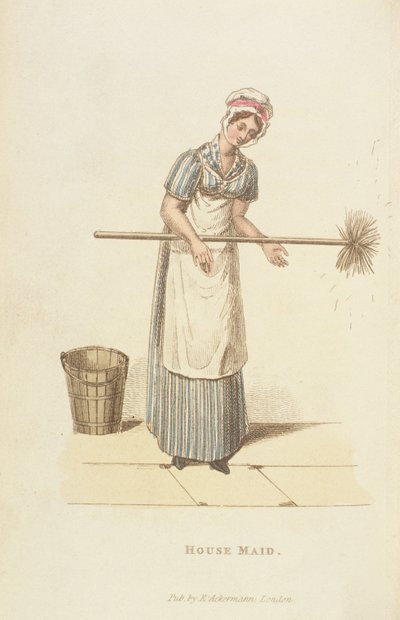 Housemaid elokuvasta The World in Miniature, 1827 (tulostus) tekijältä William Henry Pyne