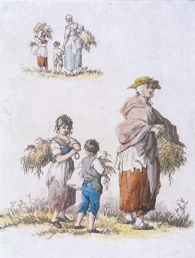Naiset ja lapset poimivat, Provincial Characters, 1802 tekijältä William Henry Pyne