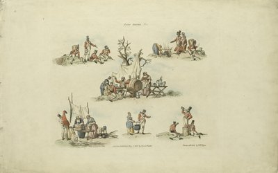 Leirikohtaukset, 1803 (värillinen etsaus) tekijältä William Henry after Pyne