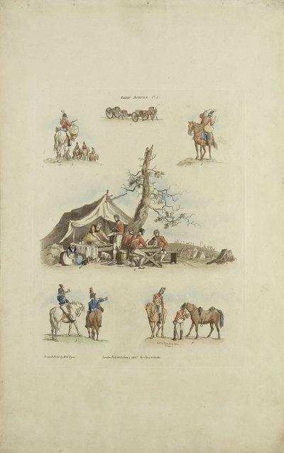 Leirikohtaukset, 1803 (värillinen etsaus) tekijältä William Henry after Pyne
