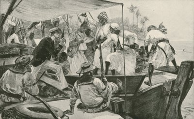 Brittiläinen merivoimien upseeri remontoi arabiorja-dhowa (litho) tekijältä William Heysham (after) Overend
