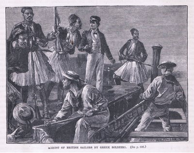 Kreikkalaiset sotilaat pidättivät brittiläiset merimiehet vuonna 1850 tekijältä William Heysham Overend